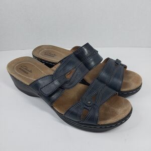 Clarks Hayla Canyon Slide Womens Size 8.5 M Navy Blue Wedge heel Casual Sandals